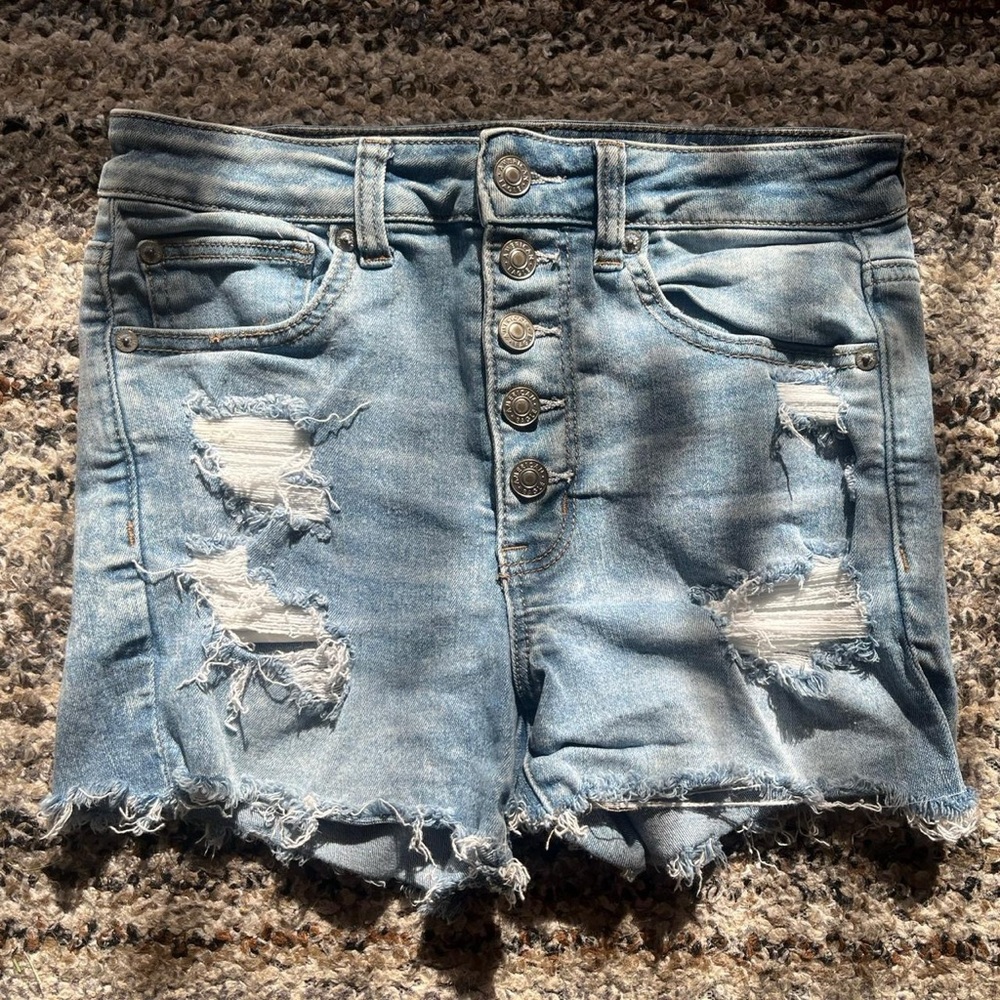 American Eagle Outfitters Light Blue Distressed Jean Shorts